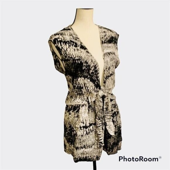 Betro Simone Womens Tie Front Side Split Romper Size L Black White Elastic Waist - Picture 3 of 9